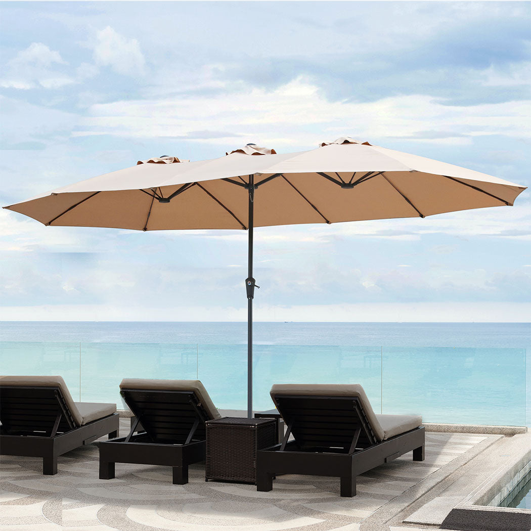 Centra 4.5M Double-sided Patio Umbrella Outdoor Umbrella Base Stand Khaki