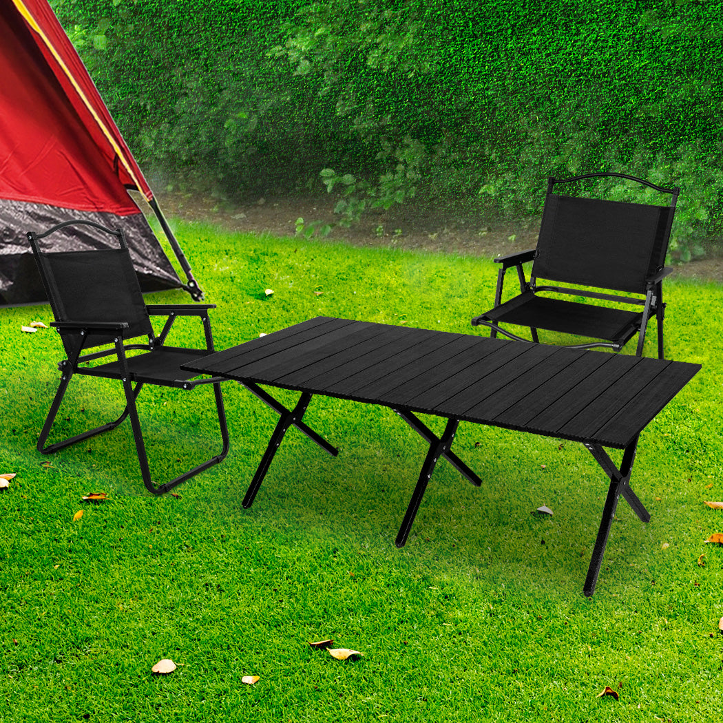 Levede Folding Camping Table Chair Set Black