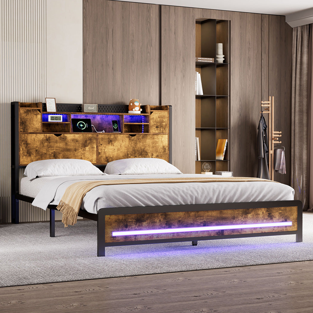 Levede Double Bed Frame Storage Headboard Industrial