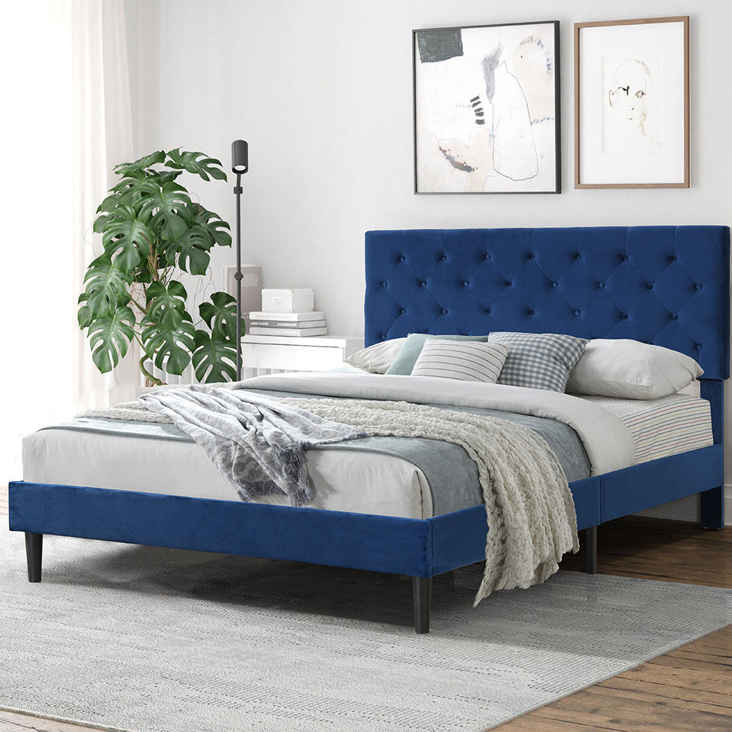 Levede Bed Frame Queen Size Mattress Blue