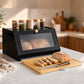 Toque Bread Box Bamboo Bread Storage Container with Cutting Board Black
