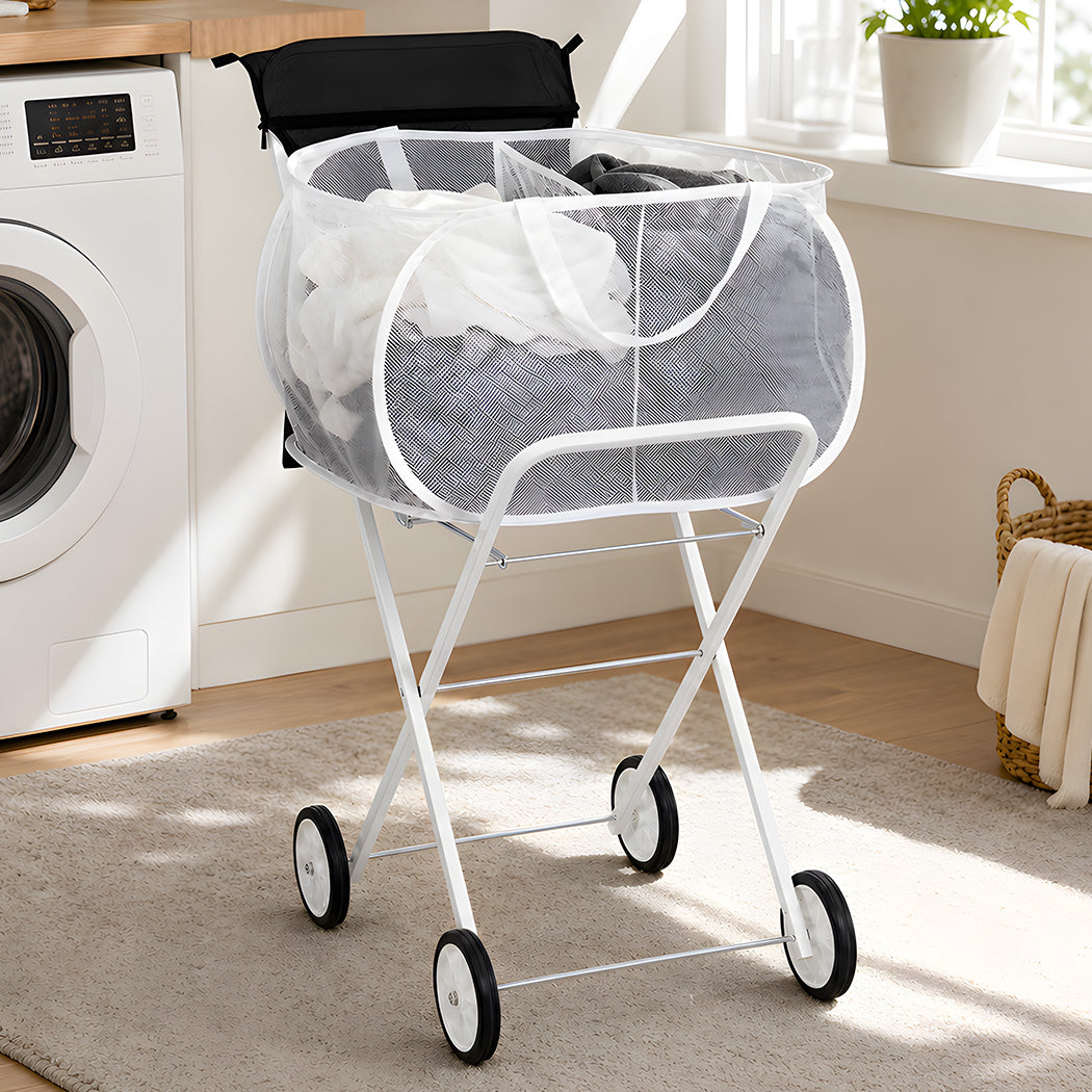 Levede Laundry Trolley with Wheels 75L 25kg Basket Foldable Cart Home White