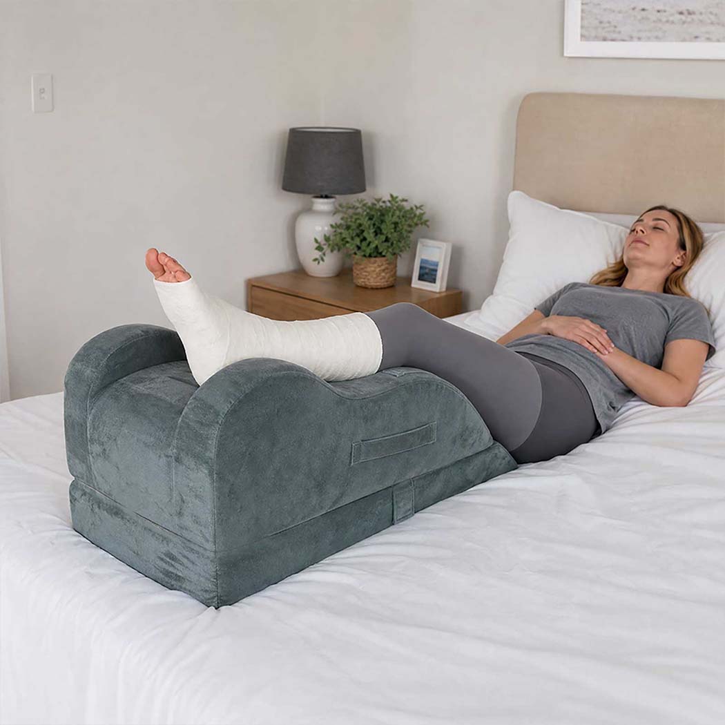 DreamZ Leg Elevation Pillow After Surgery Gel Memory Foam Single Leg Grey