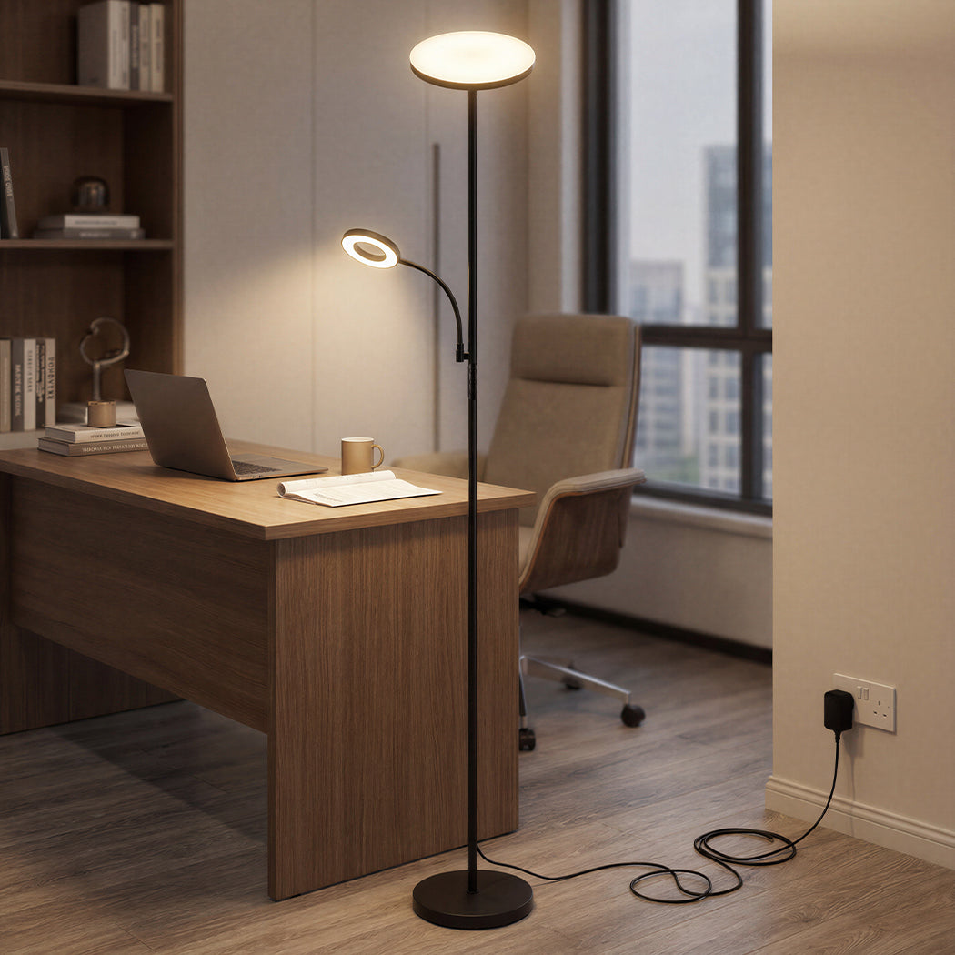 Emitto Modern Floor Lamp 2-in-1 Adjustable Reading Light Remote Control Timer