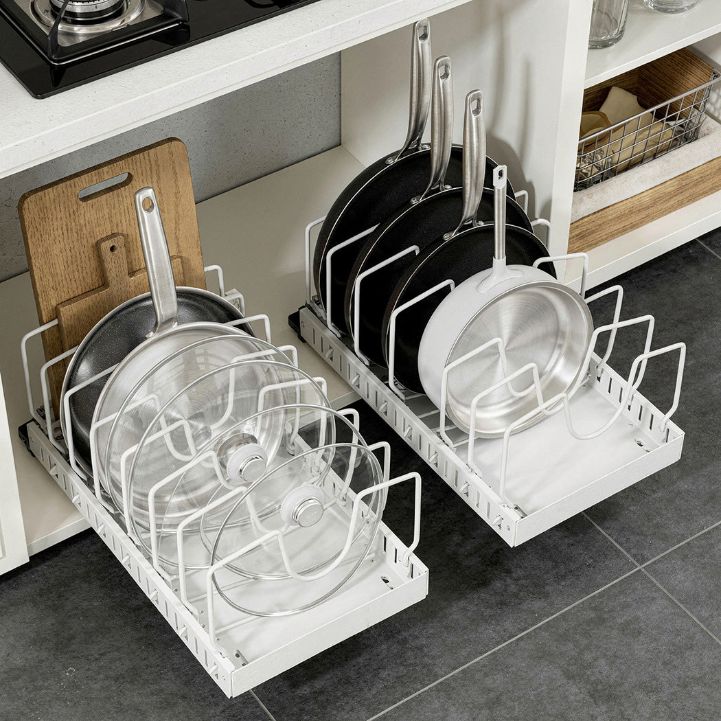 Toque Pots and Pans Organiser Saucepan Holder Storage Pull Out Rack Holder White