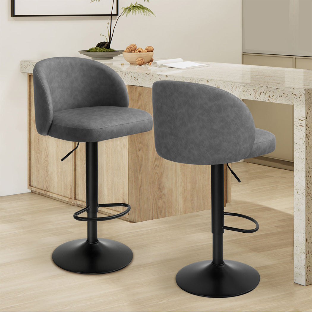 Levede 4x Bar Stool Swivel Gas Lift PU Leather Grey