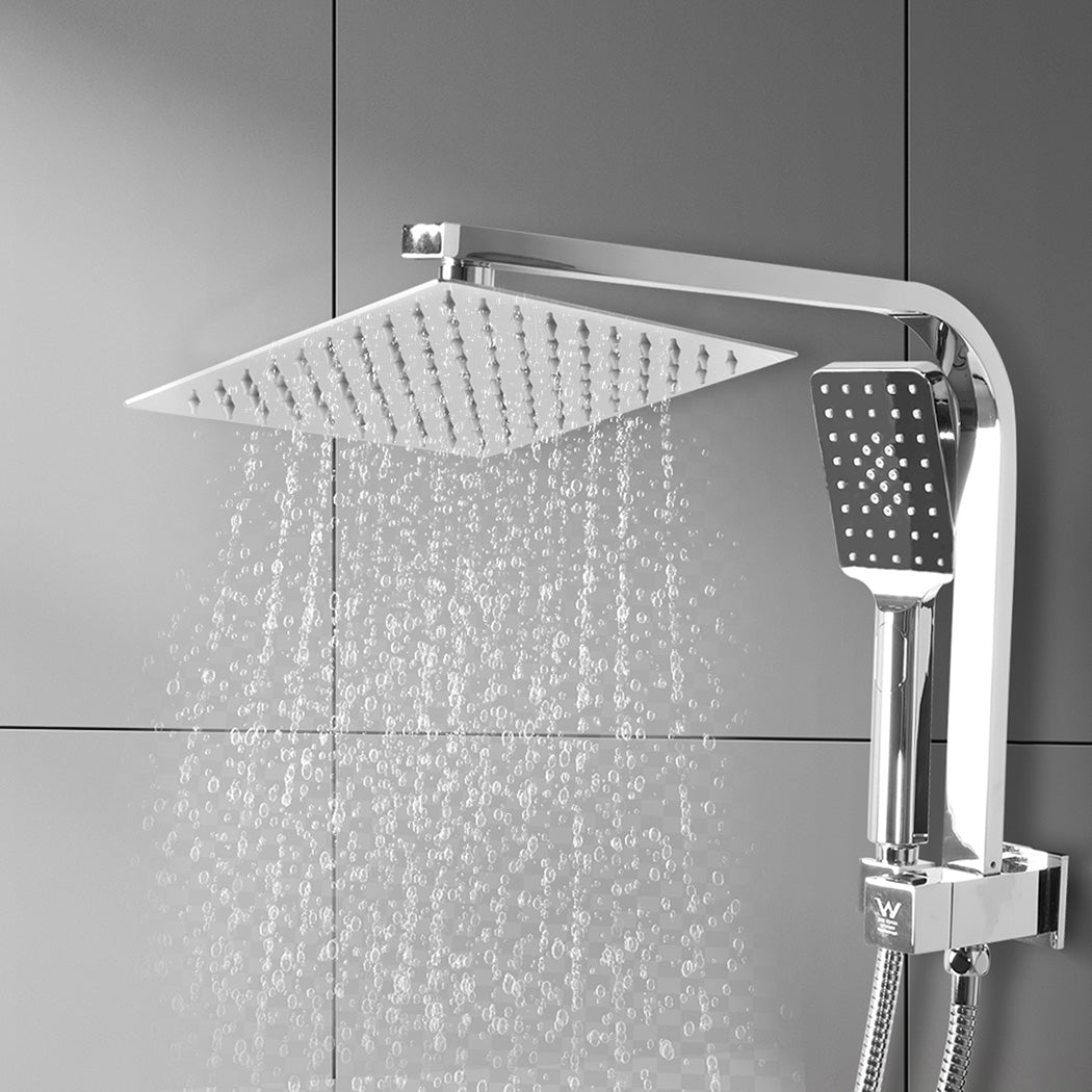 High Pressure Shower Head Set Rain Square Silver