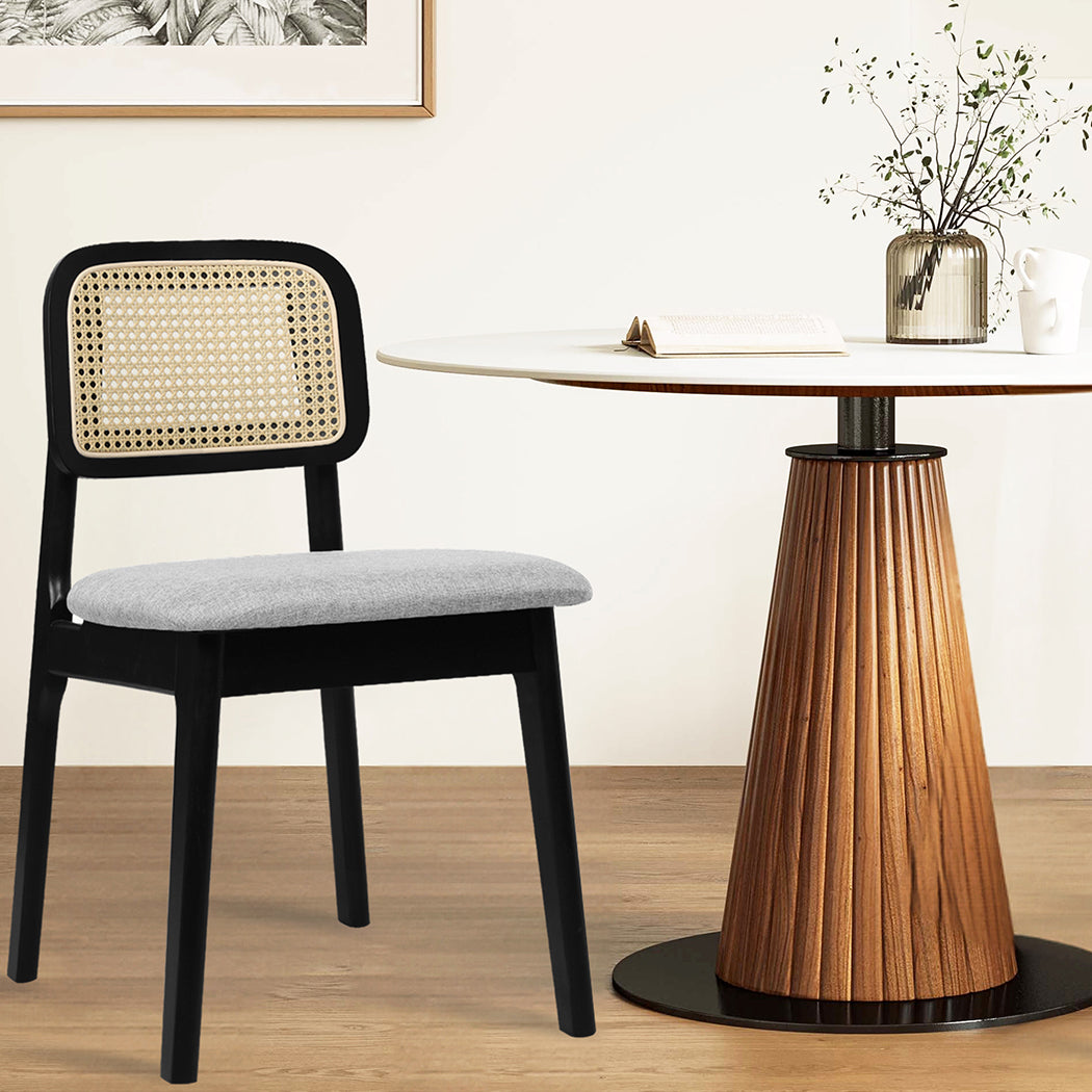 Levede Dining Chair Wood Rattan Armless Black x4
