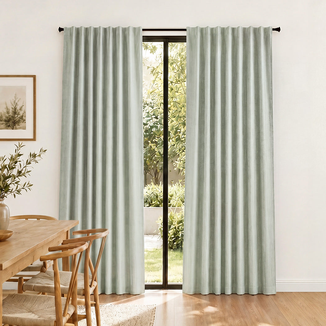 Marlow Blackout Curtains 2 Panels Thermal Linen Look Blockout Drapes Green