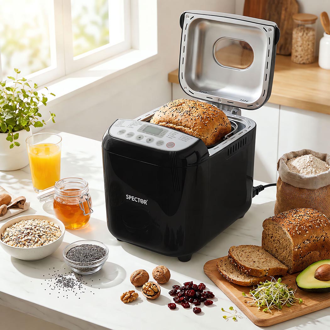 Spector 19-In-1 Automatic Bread Machine With Non Stick Pan For Home Baking Black