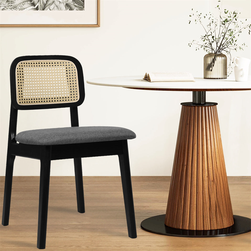 Levede 2x Dining Chair Wood Rattan Armless Black