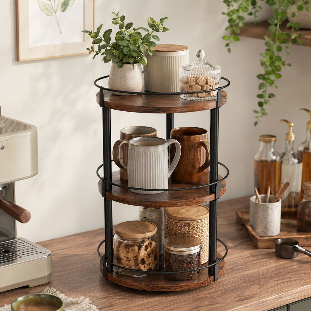 Toque Lazy Susan Turntable 3 Tier 360° Spin Pantry Organiser For Kitchen Brown