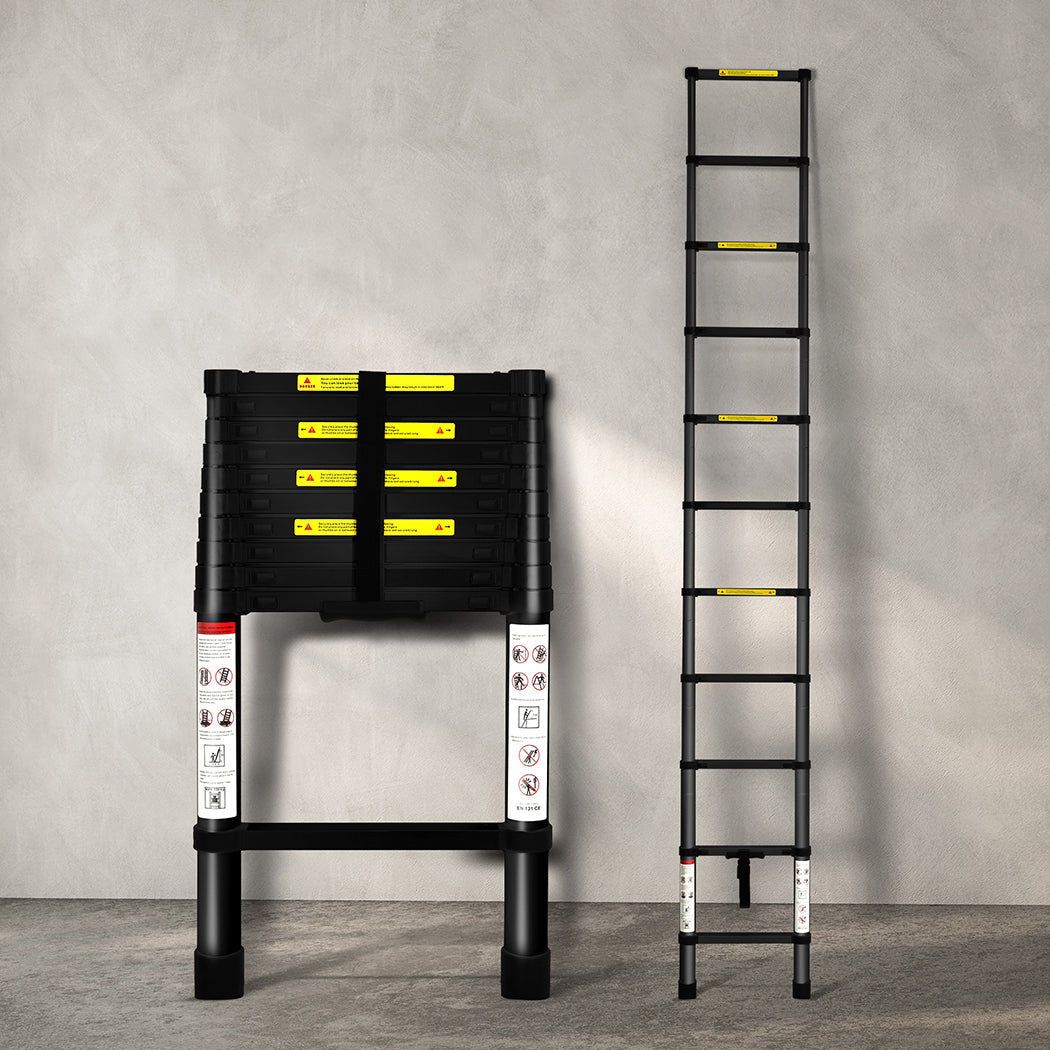 Traderight Multipurpose Aluminium Ladder Telescopic 3.2M Black