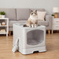 Pawz Large Cat Litter Box Foldable Top Entry Covered Litter Tray Scoop Grey