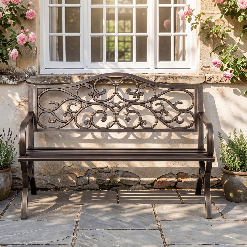 Levede Garden Bench Seat Outdoor Patio Park Lounge Backyard Chair Bronze 3 Seat