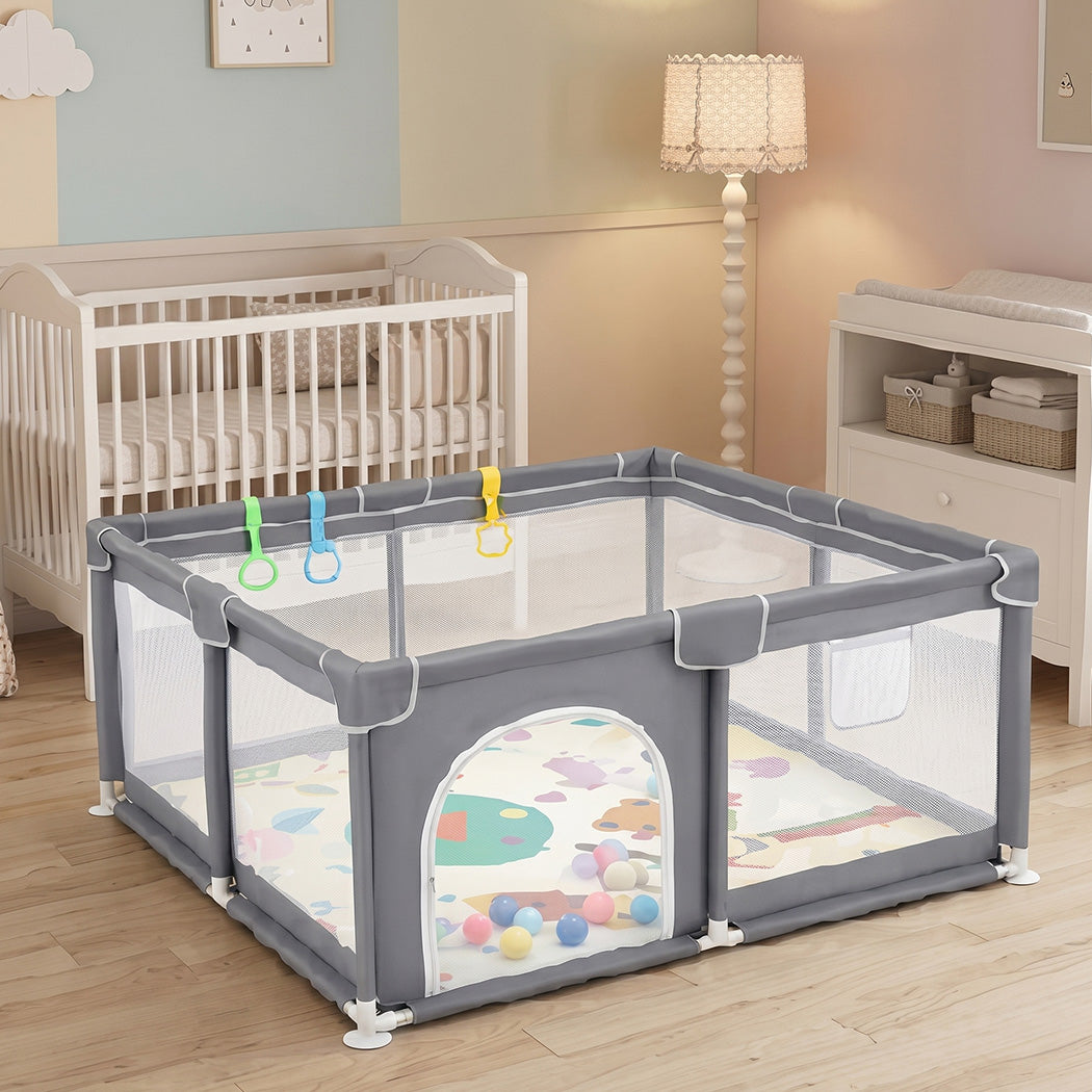 BoPeep Baby Playpen 150x180cm Large Play Pen Mesh Oxford Grey
