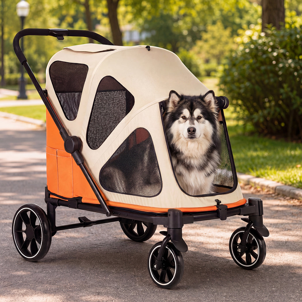 PaWz Dog Stroller Pet Pram Foldable Mesh Ventilated Seat Safety Leash Orange