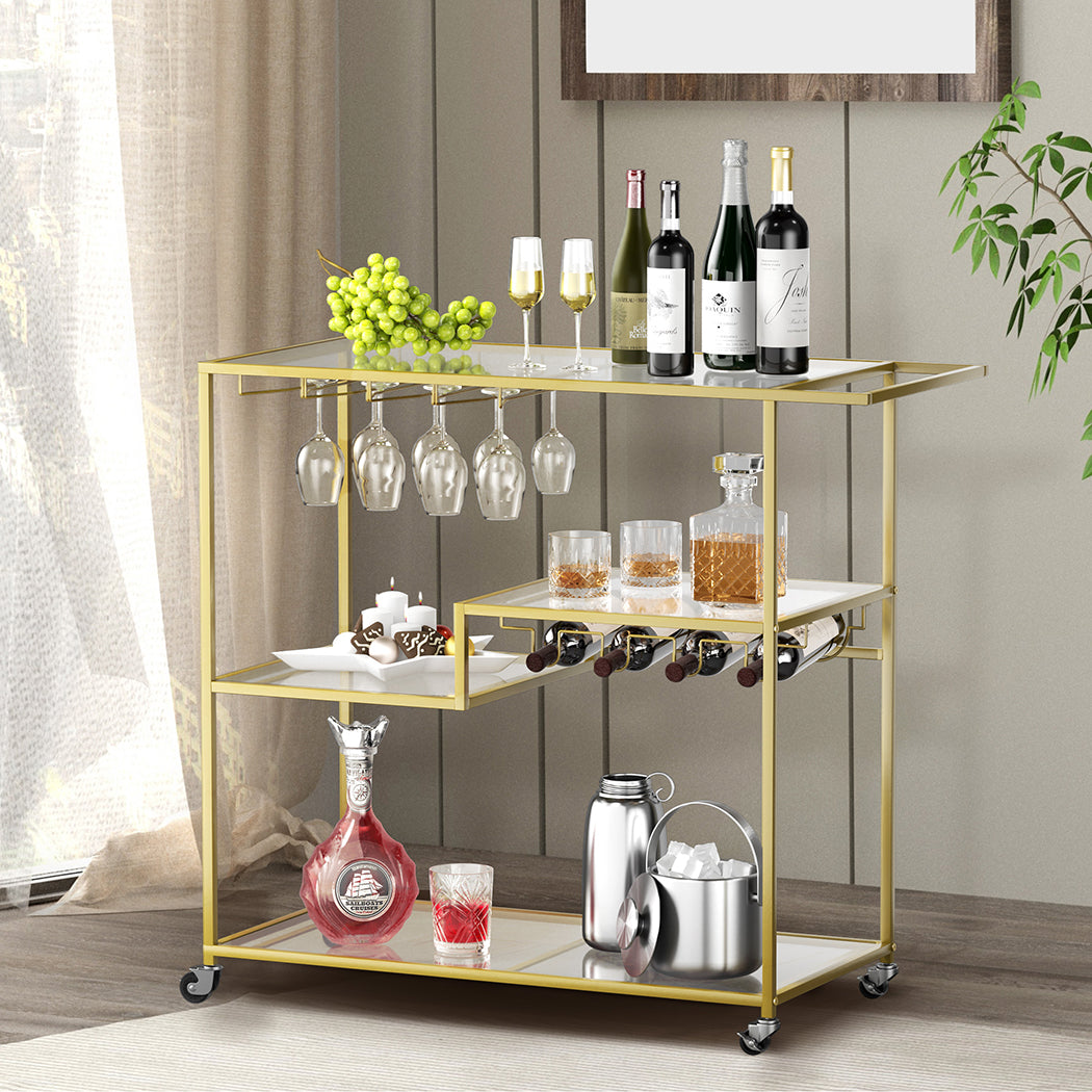 Levede Bar Cart Gold Drinks Serving Trolley 4 Tier
