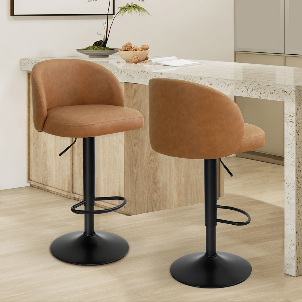 Levede 4x Bar Stool Swivel Gas Lift PU Leather Brown