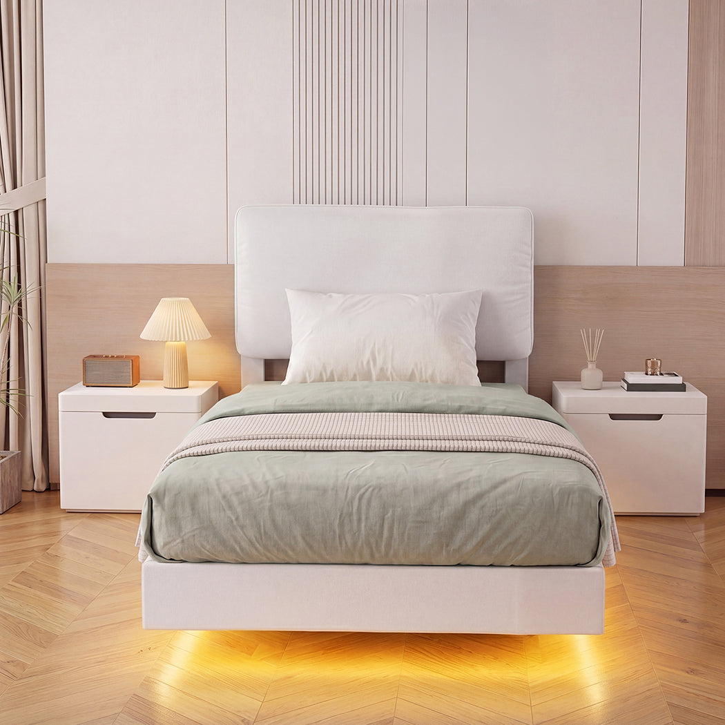 Levede Floating Bed Frame With RGB LED Light Headboard Base Platform Single