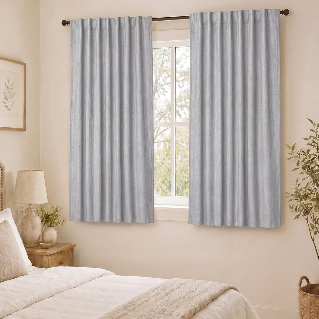 Marlow Blackout Curtains 2 Panels Thermal Linen Look Blockout Drapes Grey