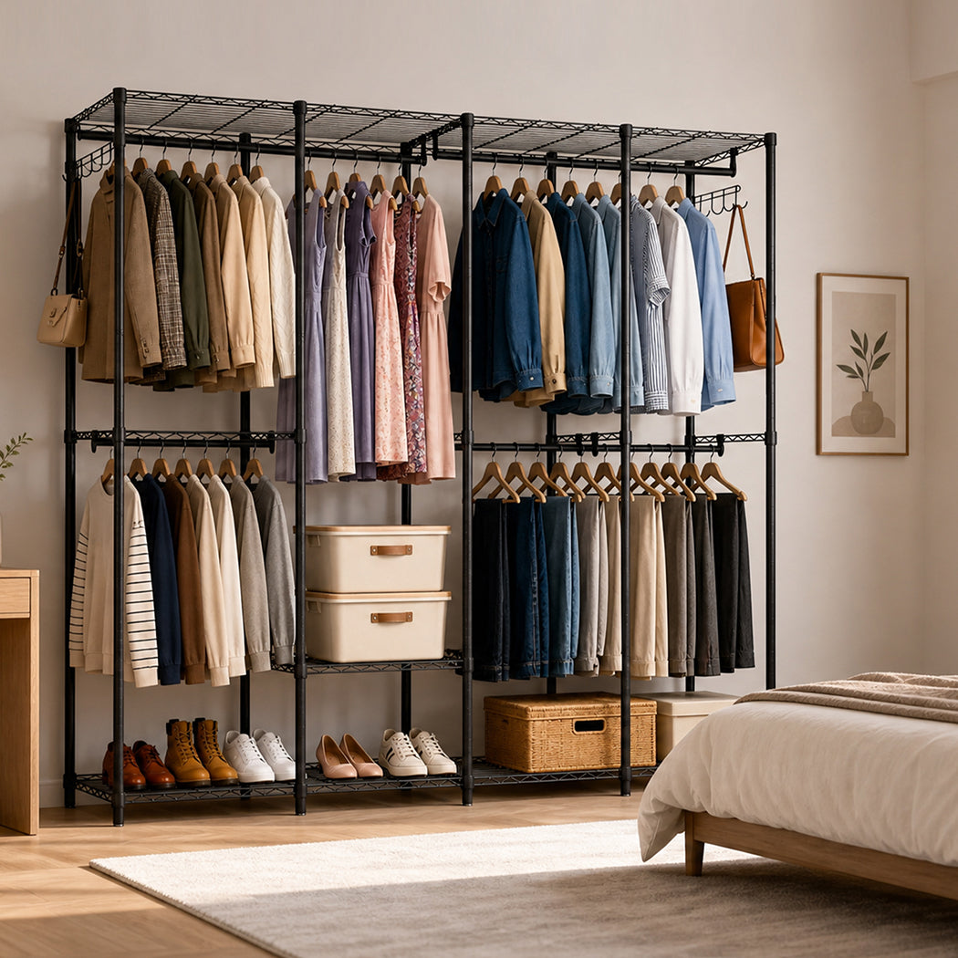 Levede Heavy Duty Clothes Rack Organizer 500kg Carbon Steel Bedroom Black
