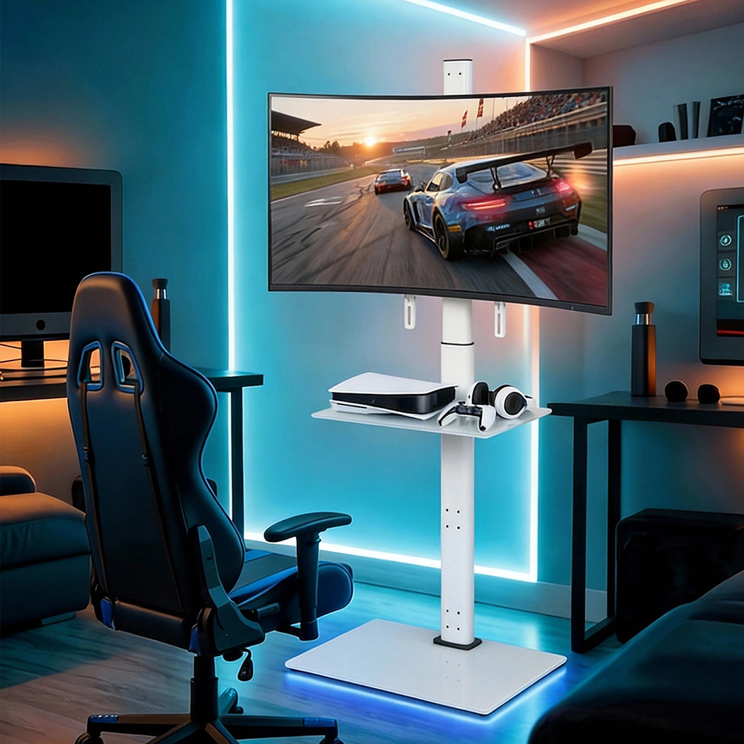 Levede TV Floor Stand 32-65 Inch Universal Swivel Height Adjustable Mount White