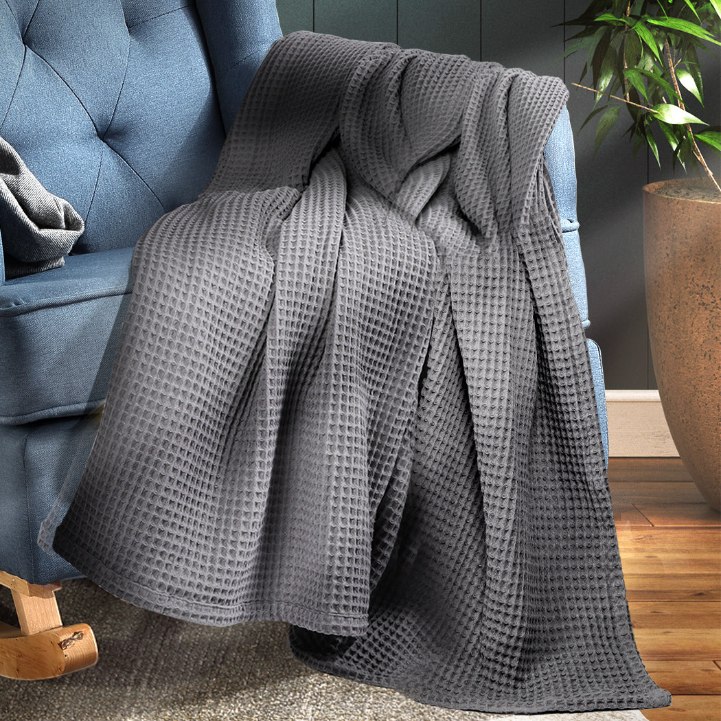 DreamZ Throw Blanket Cotton Waffle Blankets Grey Single