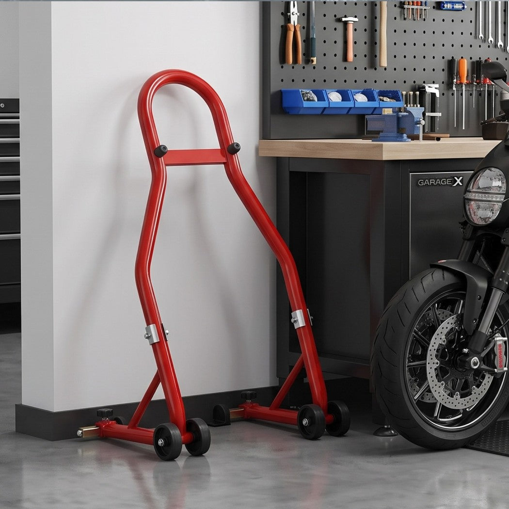Monvelo Motorcycle Stand Heavy Duty 500KG Carbon Steel Lift Adjustable Fork Red