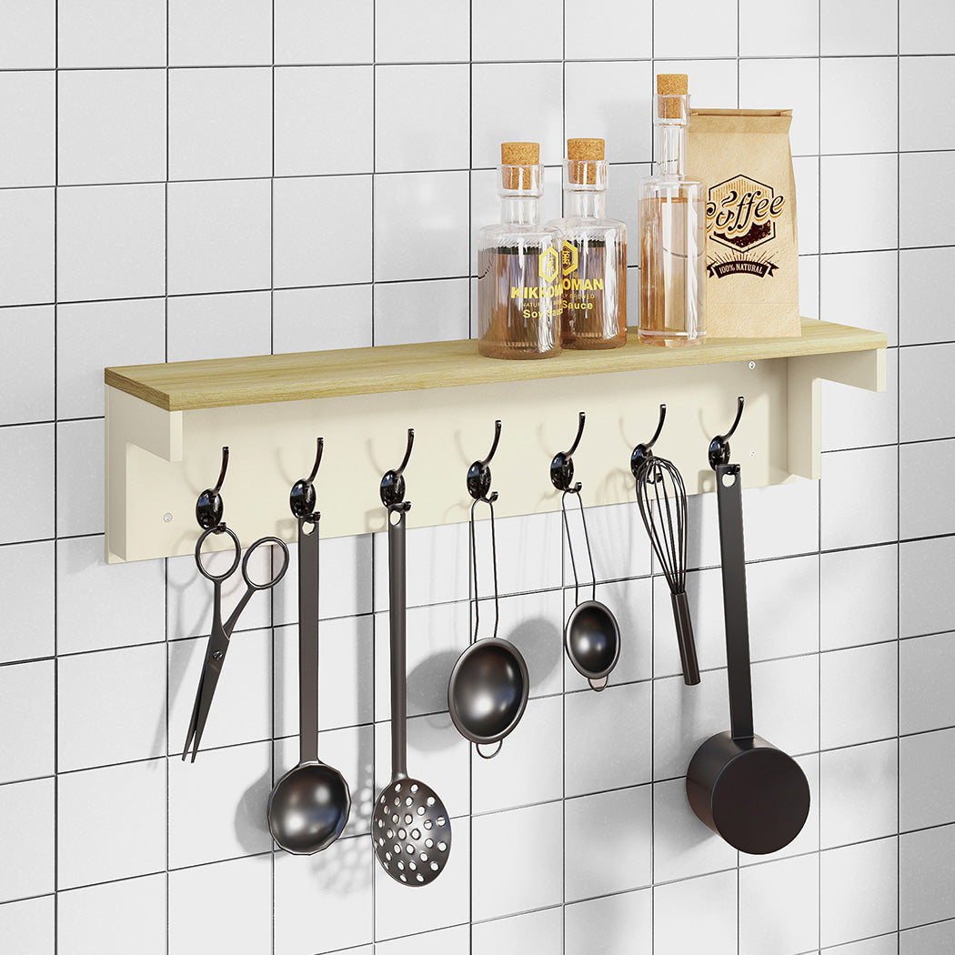 Levede Coat Rack Wall Mounted Shelf 7 Double Hooks Storage Entryway Hallway