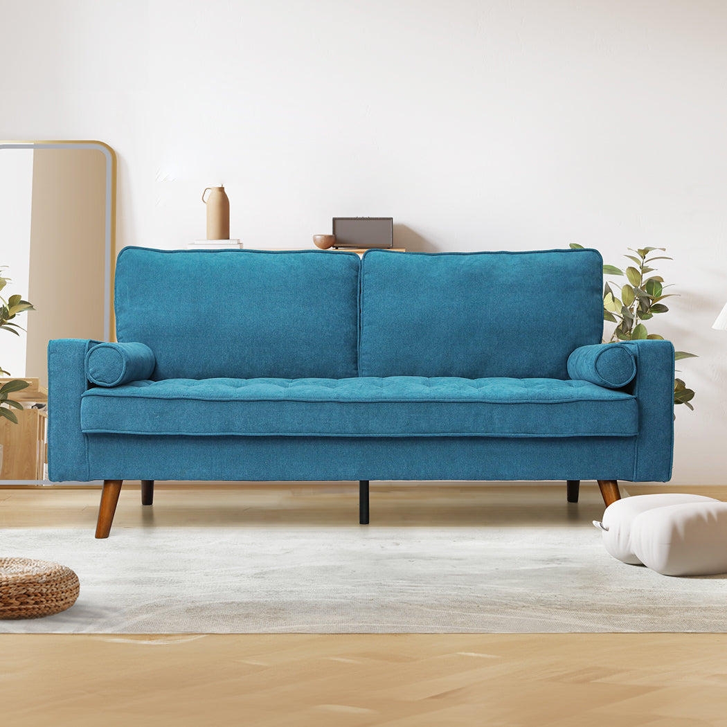 Levede Fabric Sofa Armchair 3 Seater Couch Blue 191cm Wide