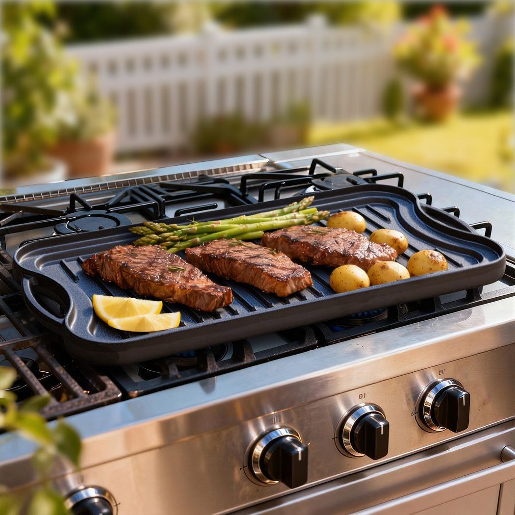 Toque 50.5cm Reversible Cast Iron Griddle Pan Non-Stick