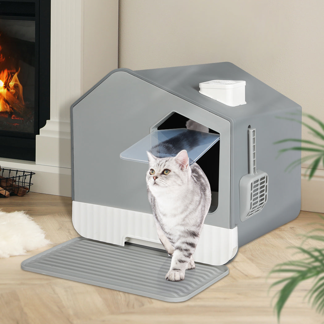 PaWz Fully Enclosed Cat Litter Box Mat Grey