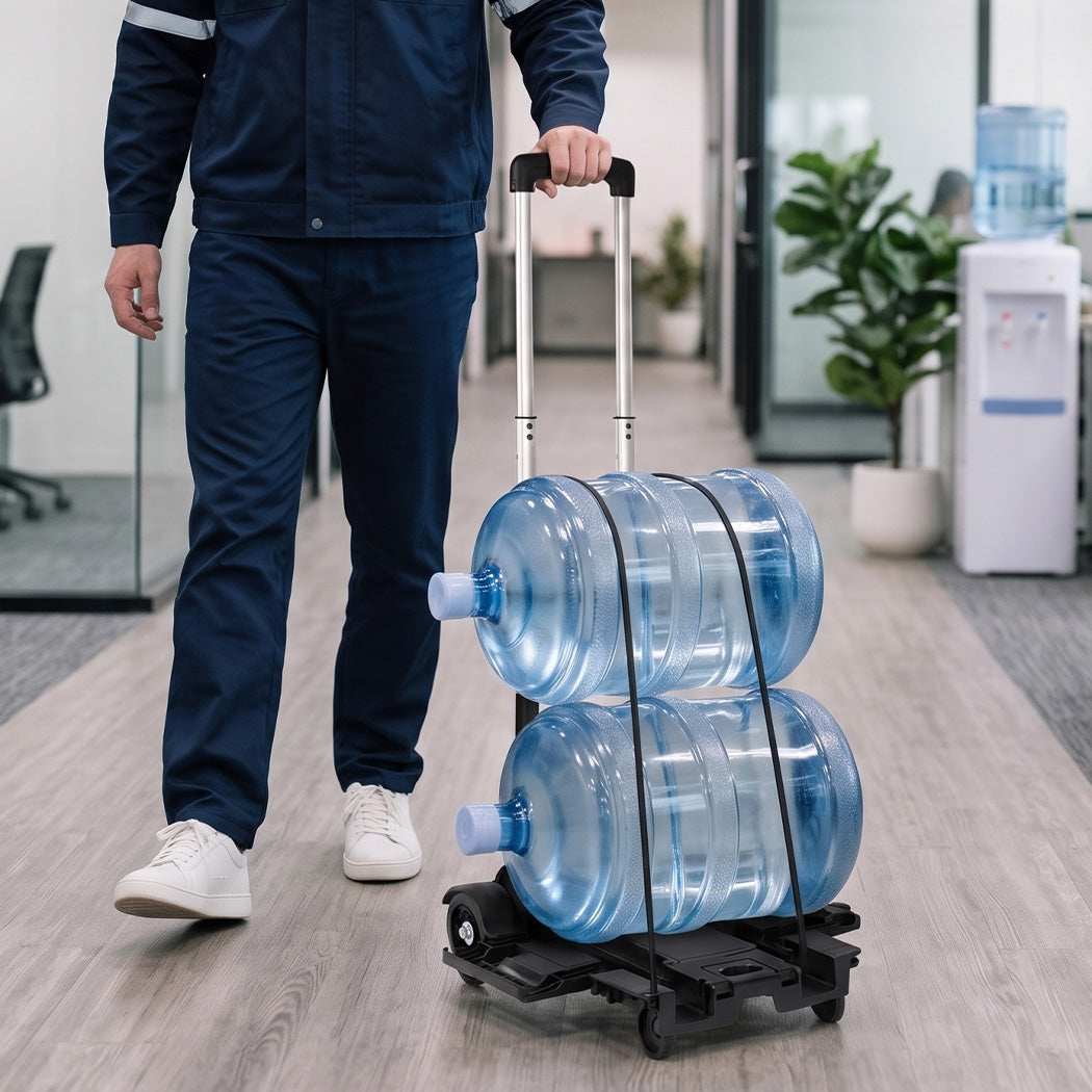 Manan Folding Trolley Cart On Wheels Expandable Base Adjustable Handle Black