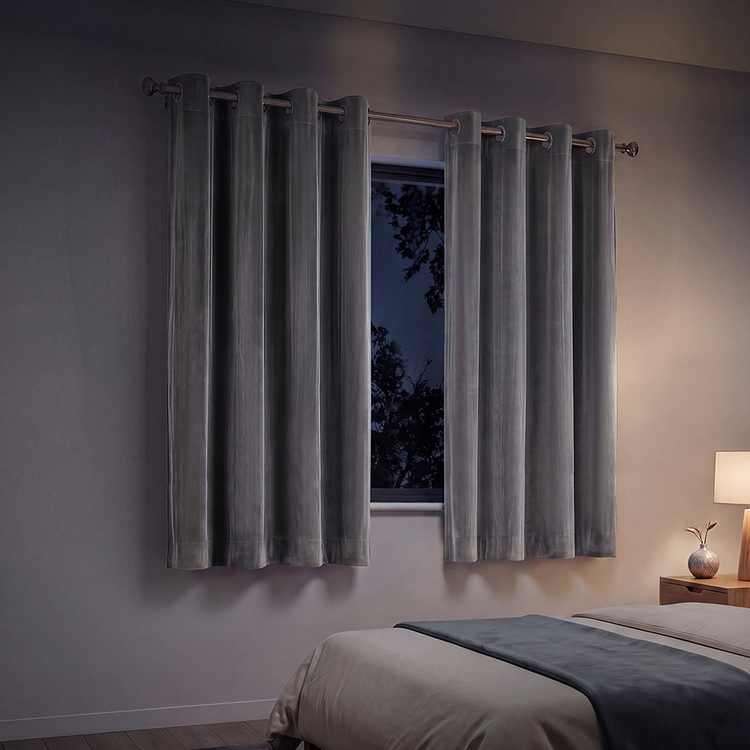 Marlow Velvet Blackout Curtains 2-Panel Room Darkening Eyelet Curtains Grey