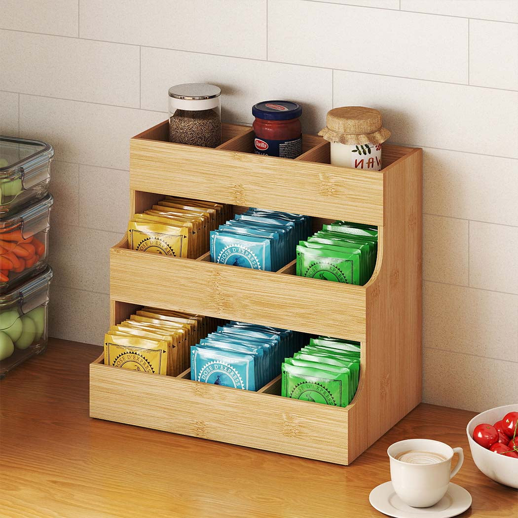 Toque Vertical Bamboo Tea Organizer Holds 180 Tea Bags