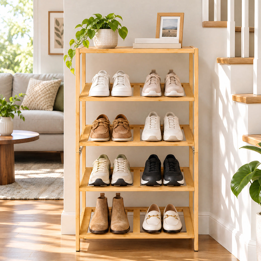 Levede Shoe Rack 5 Tier 25kg Storage Stand Multipurpose Shelfs Entryway Bamboo