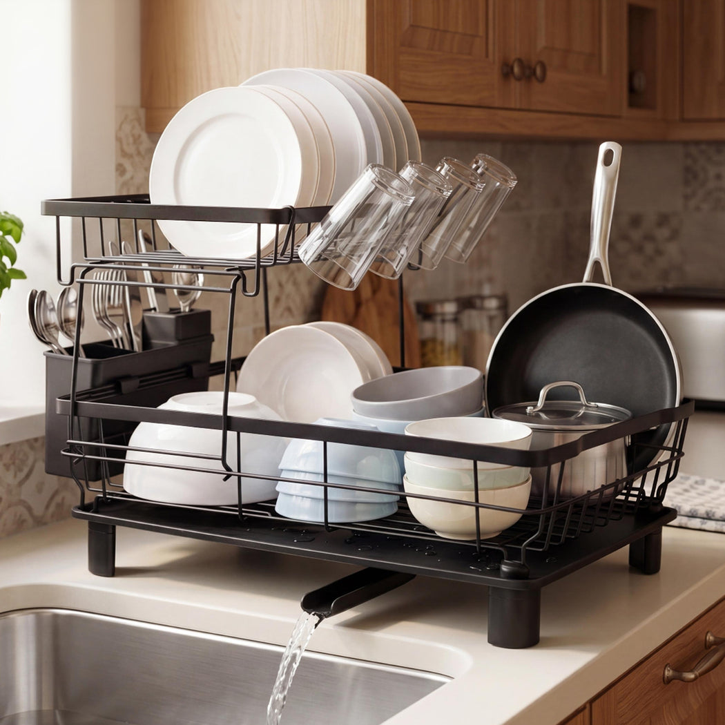 Toque 2 Tier Drying Rack Kitchen Organizer Storage Plate Drainer Cutlery Holder