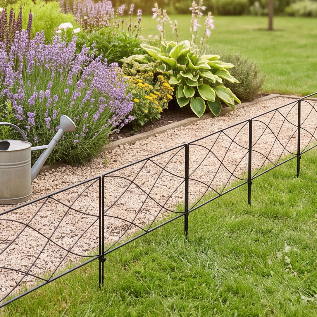 Lambu Garden Fence Panel 5 Pc Q195 Steel Rust Proof Border for Flower Beds Black