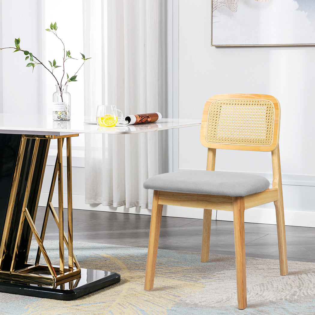 Levede Dining Chair Wood Rattan Armless Natural x8