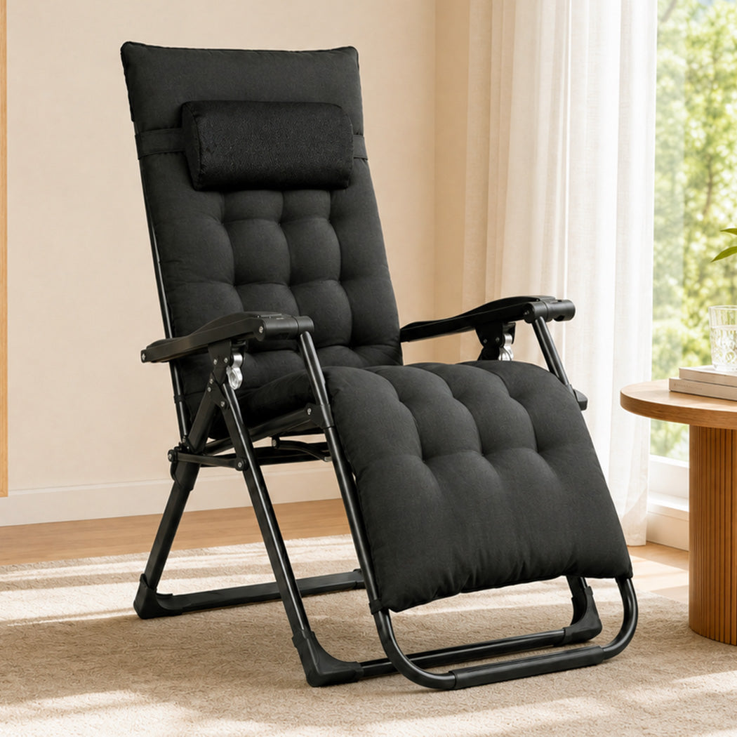 Levede Zero Gravity Chair Lounge Lockable Outdoor Recline Cushion Tray Black