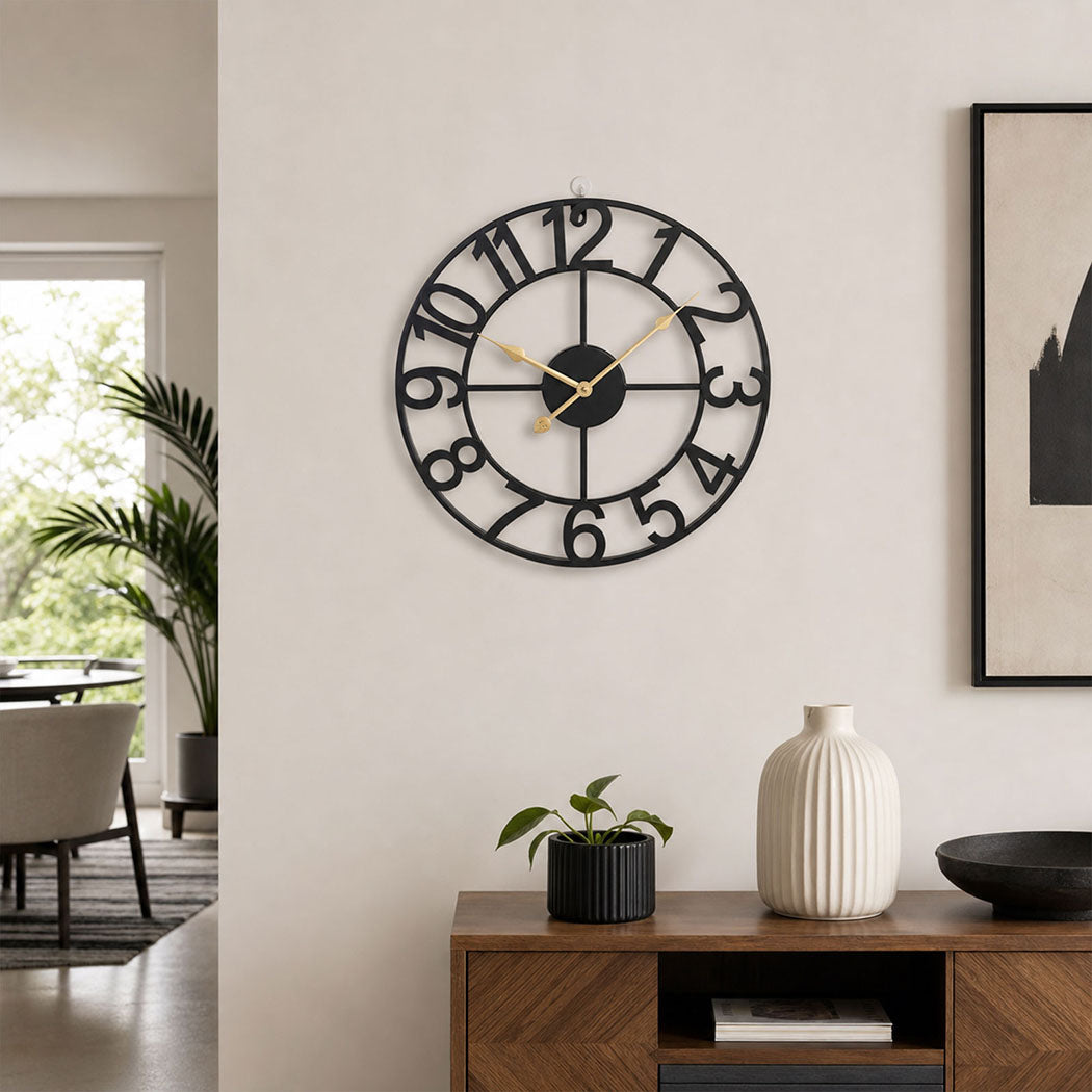 Yezi Wall Clock Silent Quartz 40cm Easy Read Dial for Bedroom Decor Black