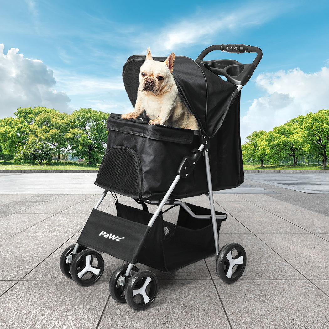 PaWz 4 Wheels Pet Stroller Dog Cat Cage Black
