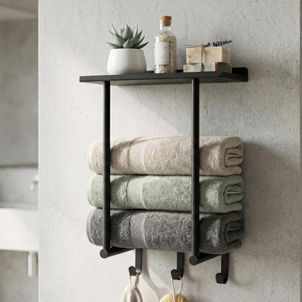 Levede Wall Mounted Towel Rack Towel Holder 3 Hooks Bathroom Towel Storage