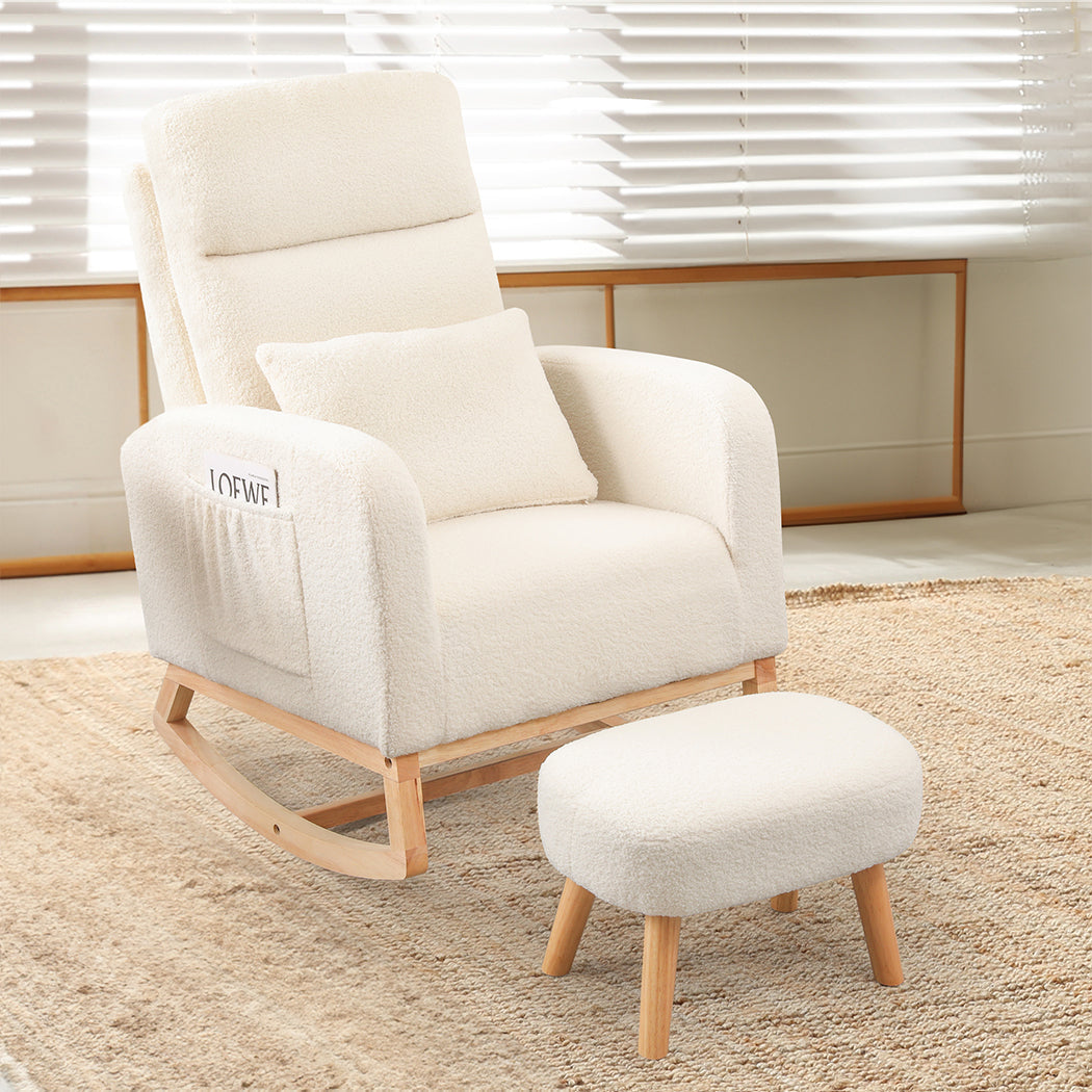 Levede Rocking Chair Ottoman Footrest With Side Pocket