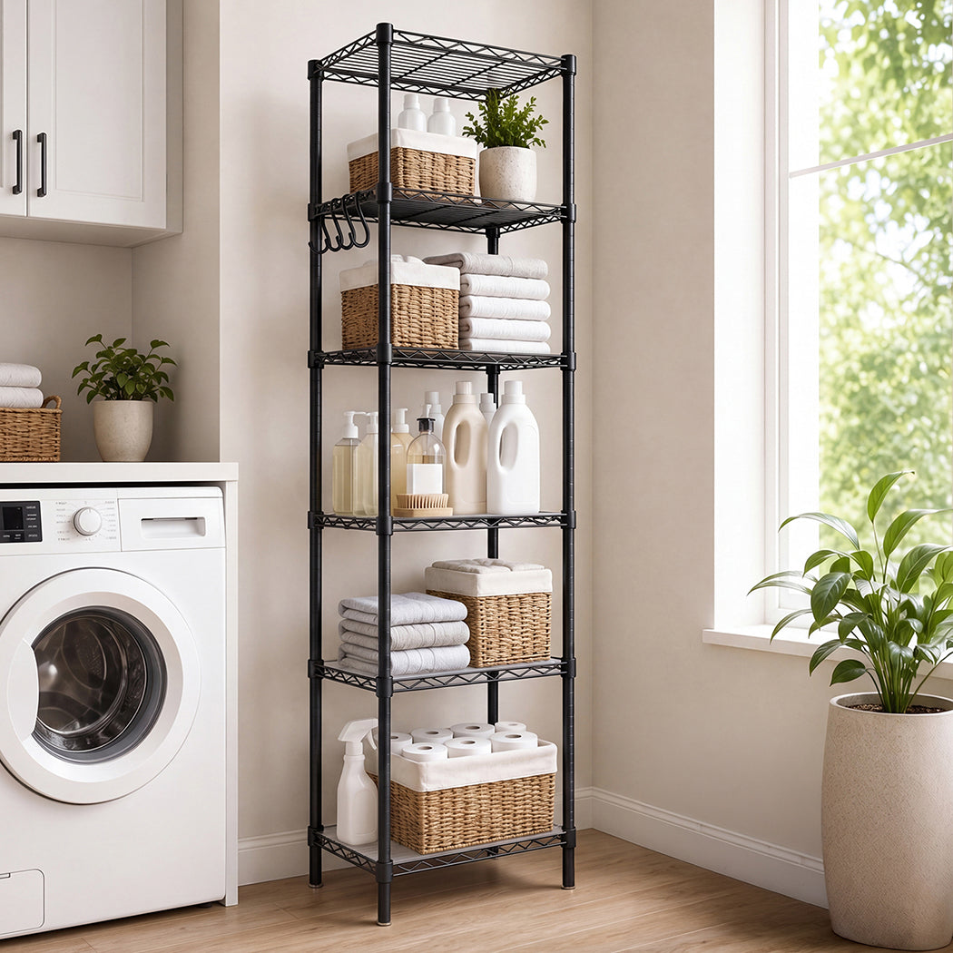 Levede Storage Shelves 6 Tier Carbon Steel Wire Rack Shelving Unit Kitchen Black
