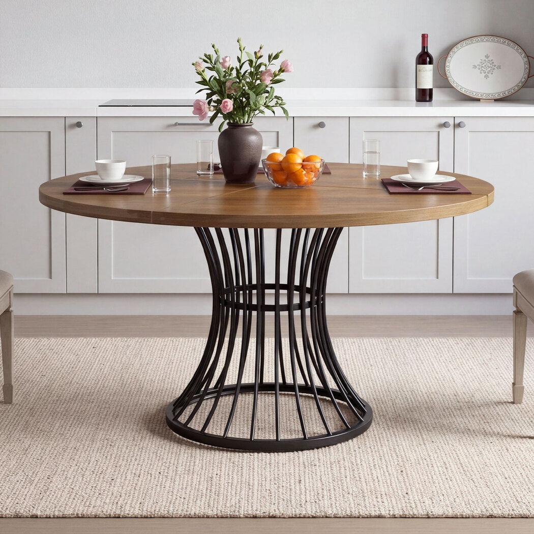 Levede Dining Table 120cm Round Dining Table 30mm MDF Retro Brown