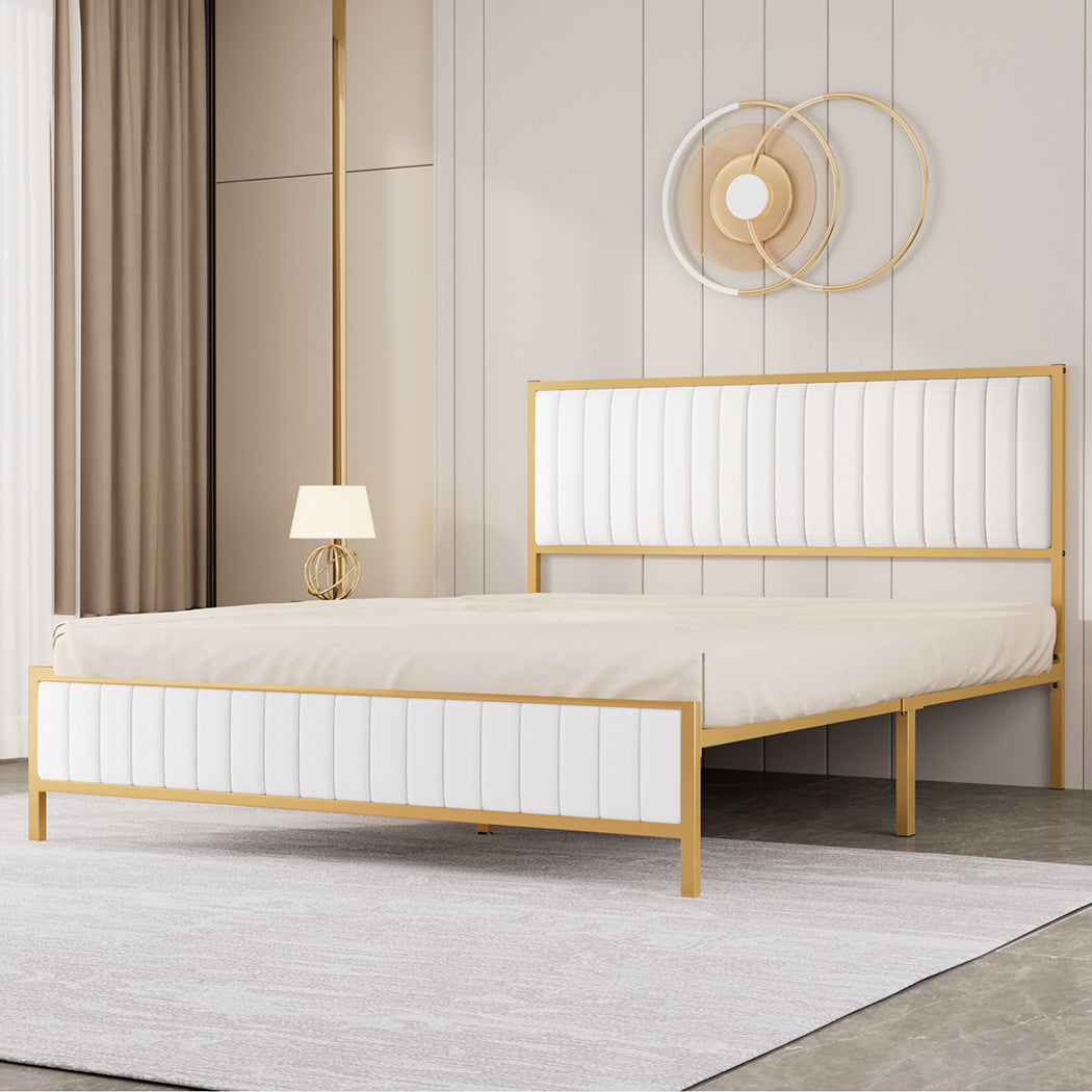 Levede Metal Bed Frame Under Bed Storage Queen Beige