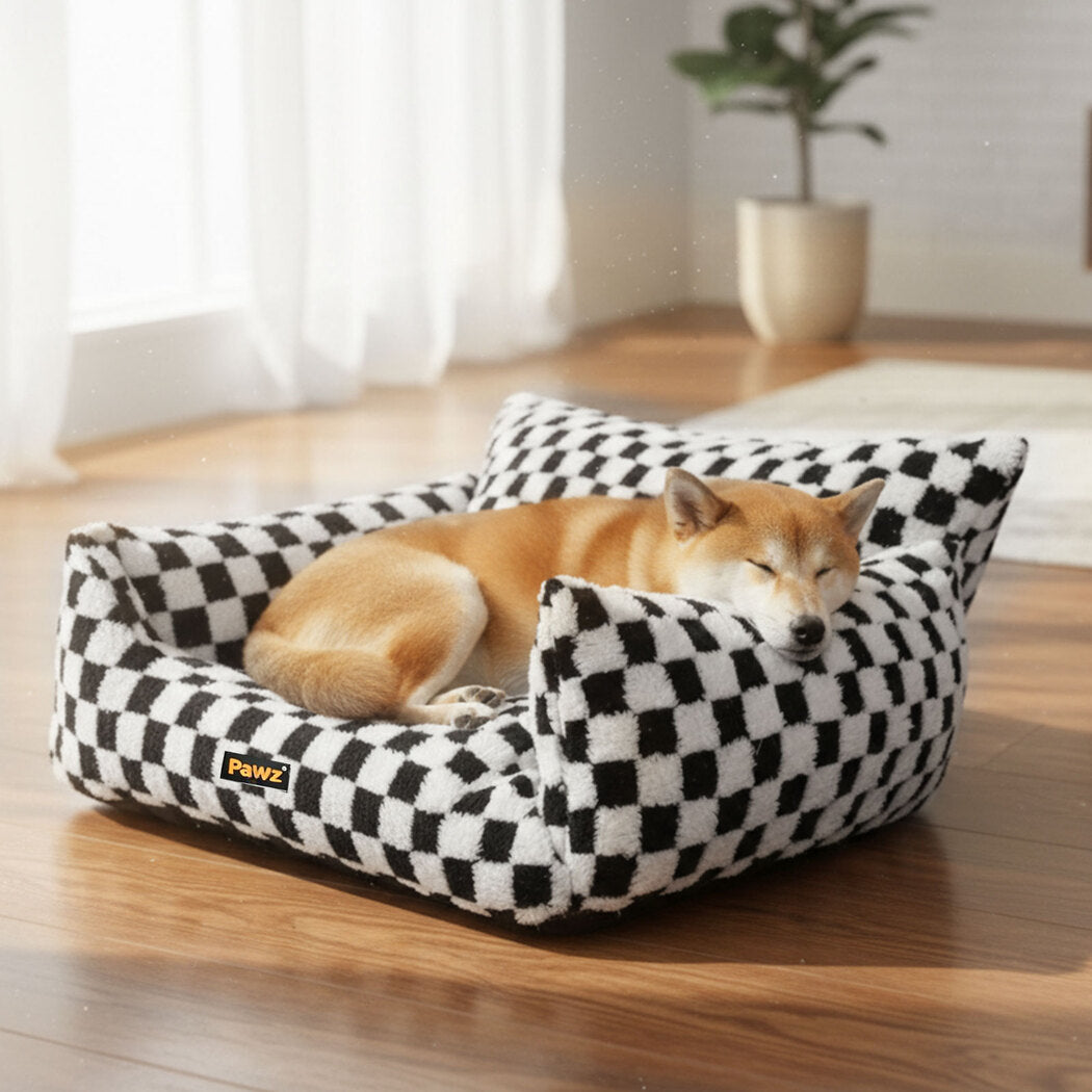 Pawz Pet Bed Plush Checkered Dog Bed Washable Cat Bed