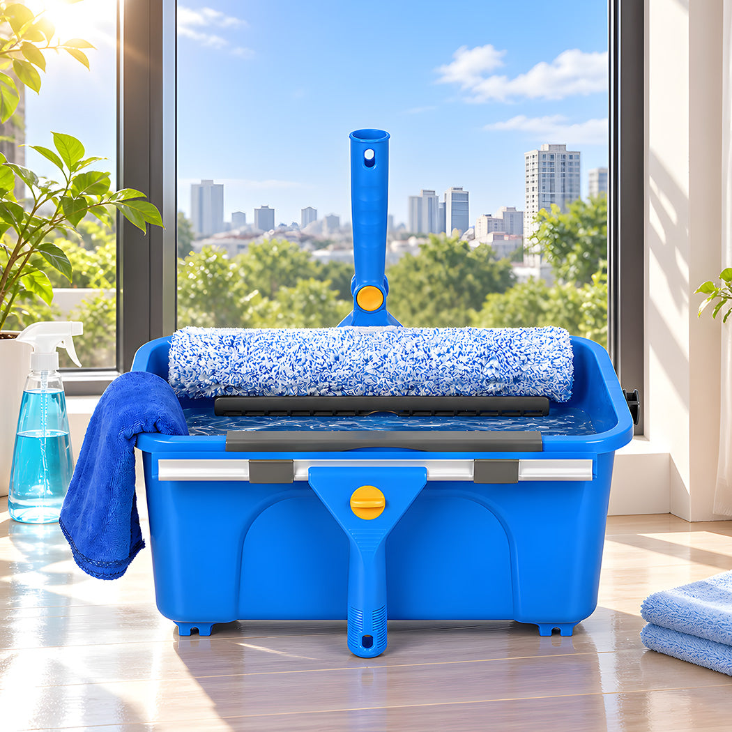Traderight Window Cleaning Kit With Extendable Pole and Squeegee for Home Blue